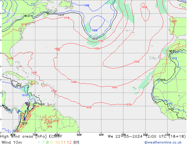 Windvelden ECMWF wo 22.05.2024 12 UTC