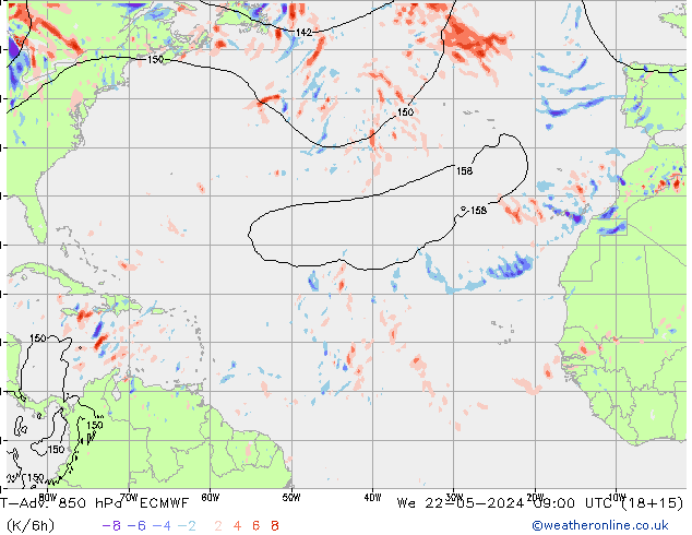 T-Adv. 850 hPa ECMWF wo 22.05.2024 09 UTC