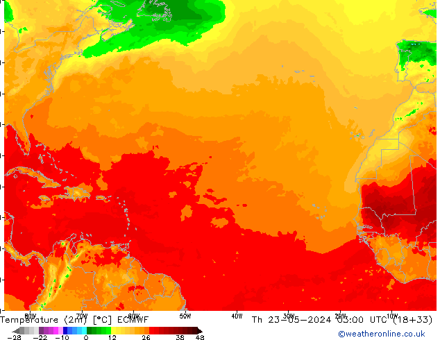 Temperature (2m) ECMWF Čt 23.05.2024 03 UTC
