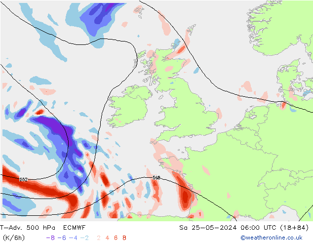 T-Adv. 500 hPa ECMWF Cts 25.05.2024 06 UTC