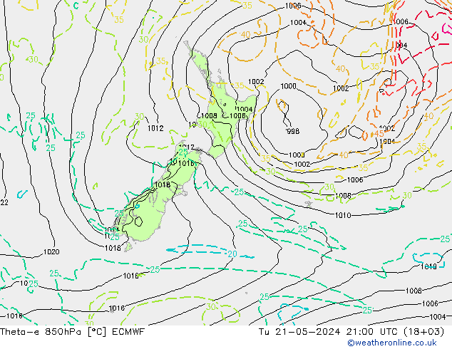 Theta-e 850hPa ECMWF di 21.05.2024 21 UTC