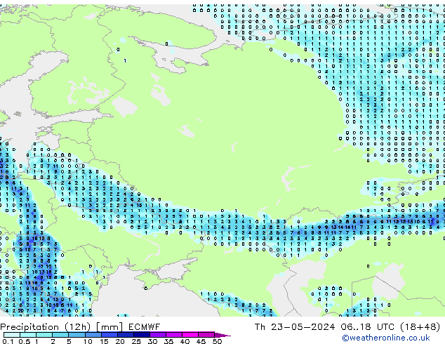 Précipitation (12h) ECMWF jeu 23.05.2024 18 UTC