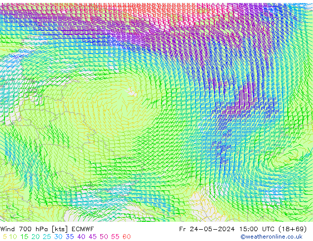 Vento 700 hPa ECMWF Sex 24.05.2024 15 UTC