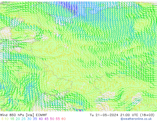Vento 850 hPa ECMWF mar 21.05.2024 21 UTC