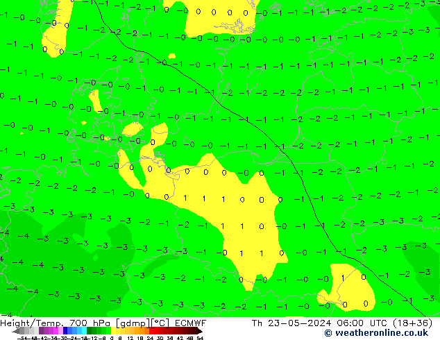 Height/Temp. 700 hPa ECMWF gio 23.05.2024 06 UTC