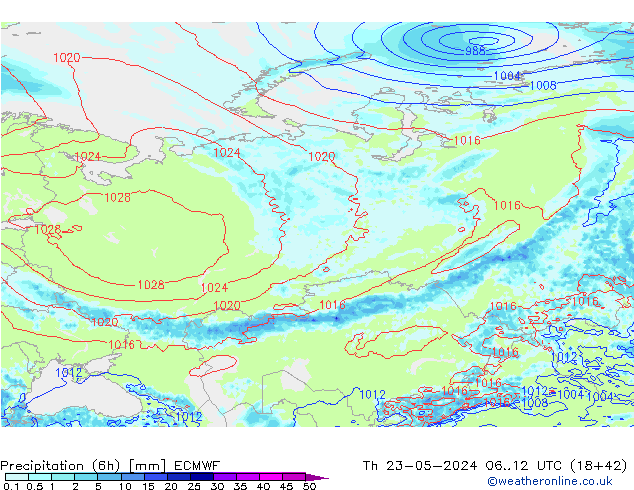 Precipitation (6h) ECMWF Th 23.05.2024 12 UTC