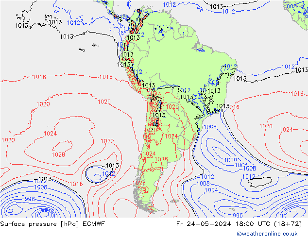 Pressione al suolo ECMWF ven 24.05.2024 18 UTC