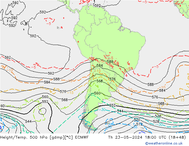 Z500/Rain (+SLP)/Z850 ECMWF Do 23.05.2024 18 UTC