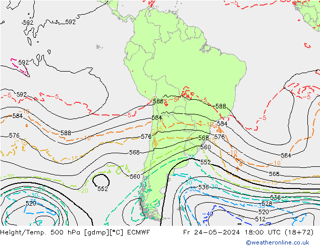 Z500/Rain (+SLP)/Z850 ECMWF Fr 24.05.2024 18 UTC