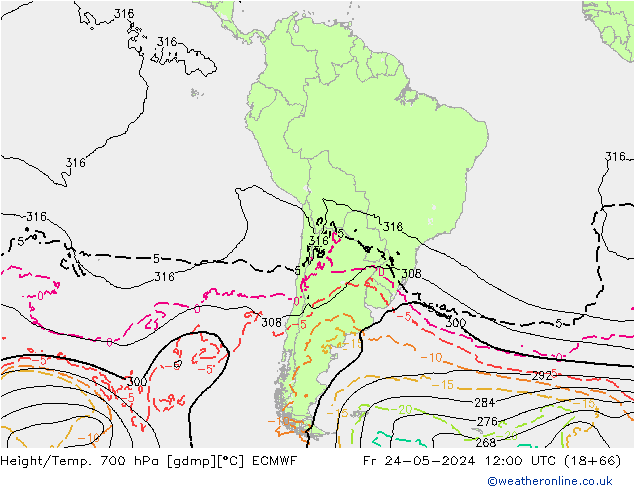 Height/Temp. 700 hPa ECMWF Fr 24.05.2024 12 UTC