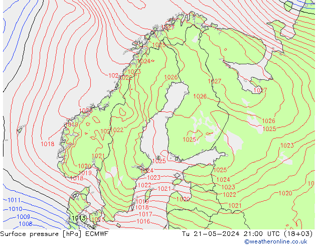 Surface pressure ECMWF Tu 21.05.2024 21 UTC