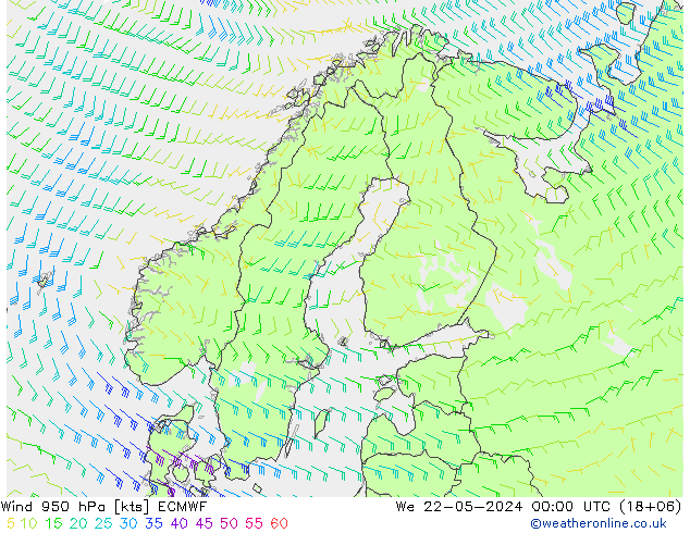 Prec 6h/Wind 10m/950 ECMWF Mi 22.05.2024 00 UTC