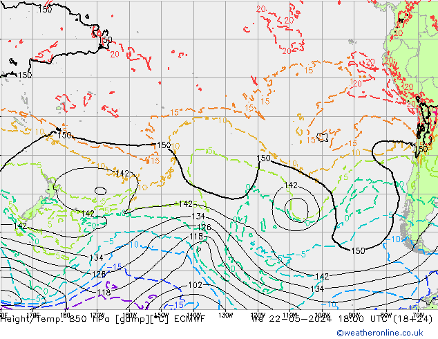 Z500/Rain (+SLP)/Z850 ECMWF ср 22.05.2024 18 UTC