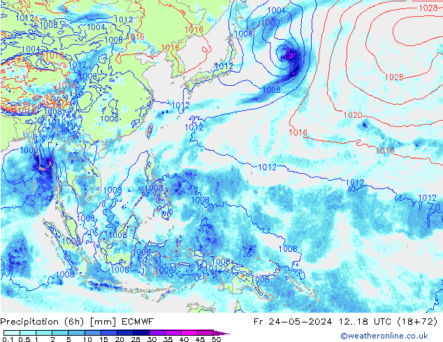Precipitazione (6h) ECMWF ven 24.05.2024 18 UTC