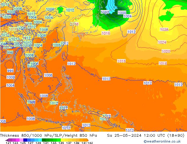 Thck 850-1000 hPa ECMWF sam 25.05.2024 12 UTC