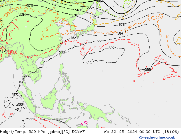 Height/Temp. 500 гПа ECMWF ср 22.05.2024 00 UTC