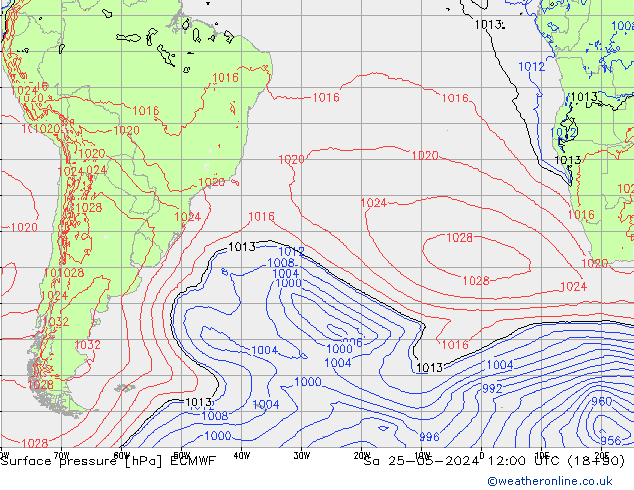 pressão do solo ECMWF Sáb 25.05.2024 12 UTC