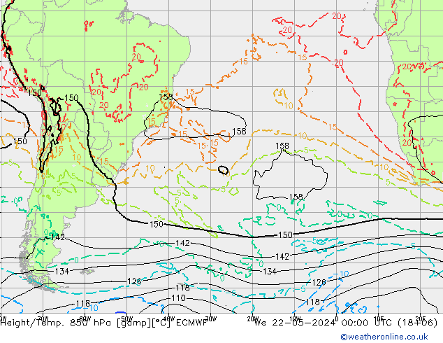 Z500/Rain (+SLP)/Z850 ECMWF mer 22.05.2024 00 UTC