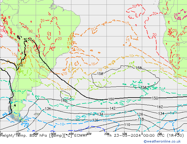 Yükseklik/Sıc. 850 hPa ECMWF Per 23.05.2024 00 UTC