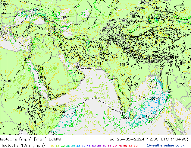 Eşrüzgar Hızları mph ECMWF Cts 25.05.2024 12 UTC
