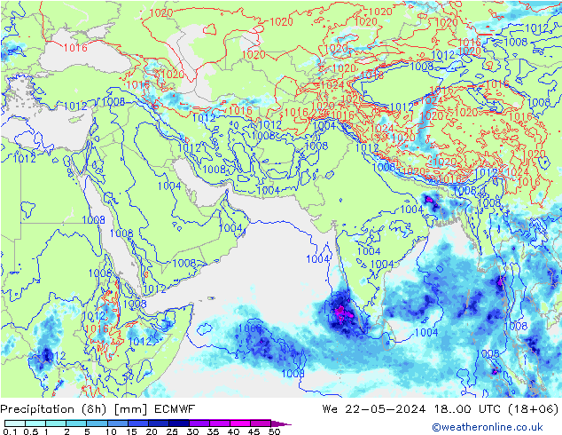 降水量 (6h) ECMWF 星期三 22.05.2024 00 UTC