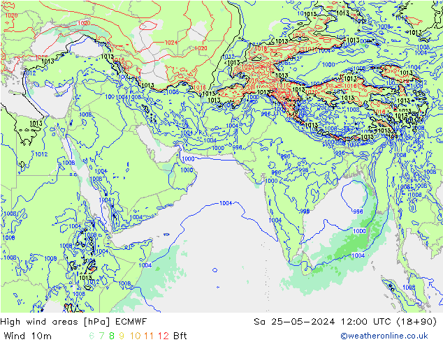 High wind areas ECMWF Sáb 25.05.2024 12 UTC