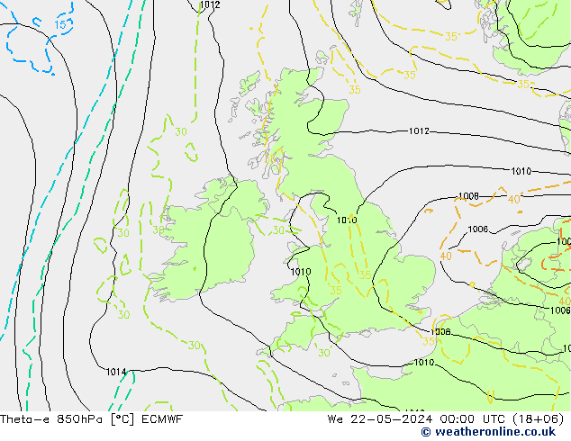 Theta-e 850hPa ECMWF St 22.05.2024 00 UTC