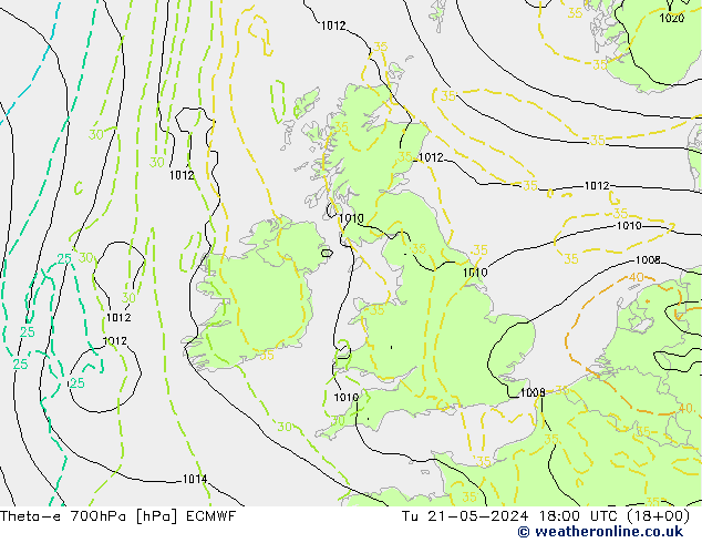 Theta-e 700hPa ECMWF mar 21.05.2024 18 UTC