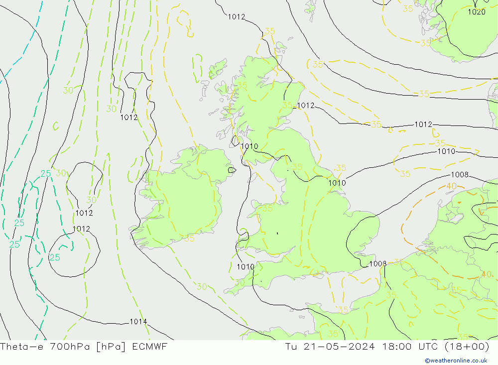 Theta-e 700hPa ECMWF mar 21.05.2024 18 UTC