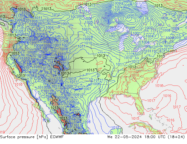 Atmosférický tlak ECMWF St 22.05.2024 18 UTC