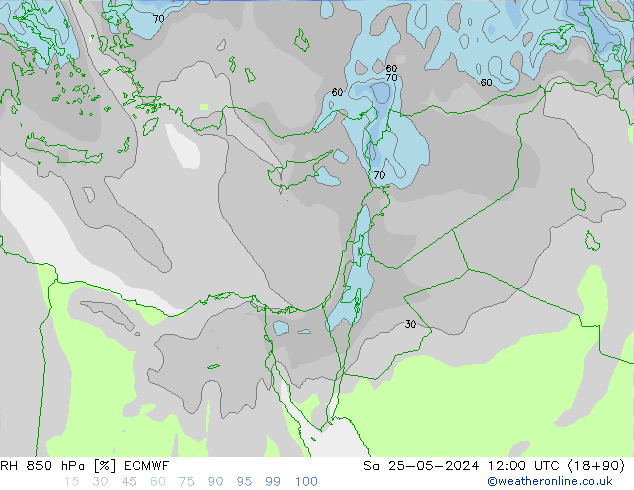 Humidité rel. 850 hPa ECMWF sam 25.05.2024 12 UTC