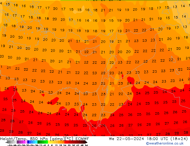 Z500/Rain (+SLP)/Z850 ECMWF Mi 22.05.2024 18 UTC