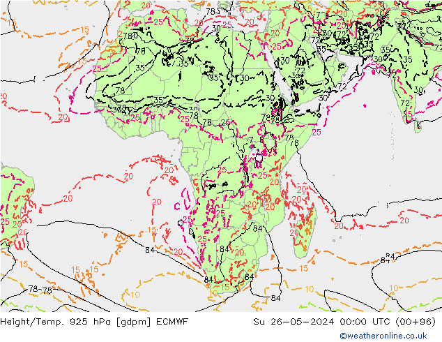 Yükseklik/Sıc. 925 hPa ECMWF Paz 26.05.2024 00 UTC