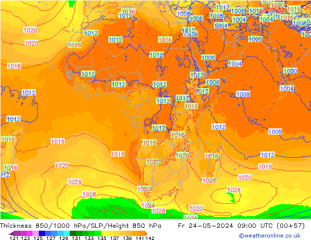 Thck 850-1000 hPa ECMWF  24.05.2024 09 UTC