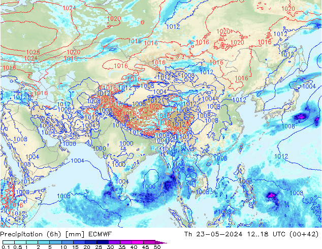 Z500/Rain (+SLP)/Z850 ECMWF чт 23.05.2024 18 UTC