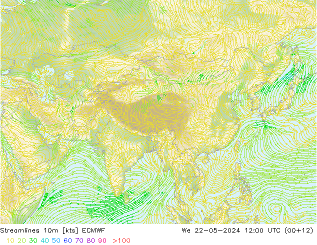 Línea de corriente 10m ECMWF mié 22.05.2024 12 UTC