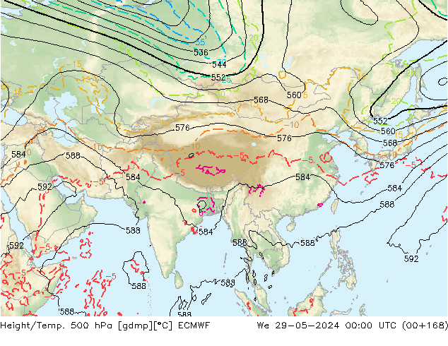 Z500/Yağmur (+YB)/Z850 ECMWF Çar 29.05.2024 00 UTC