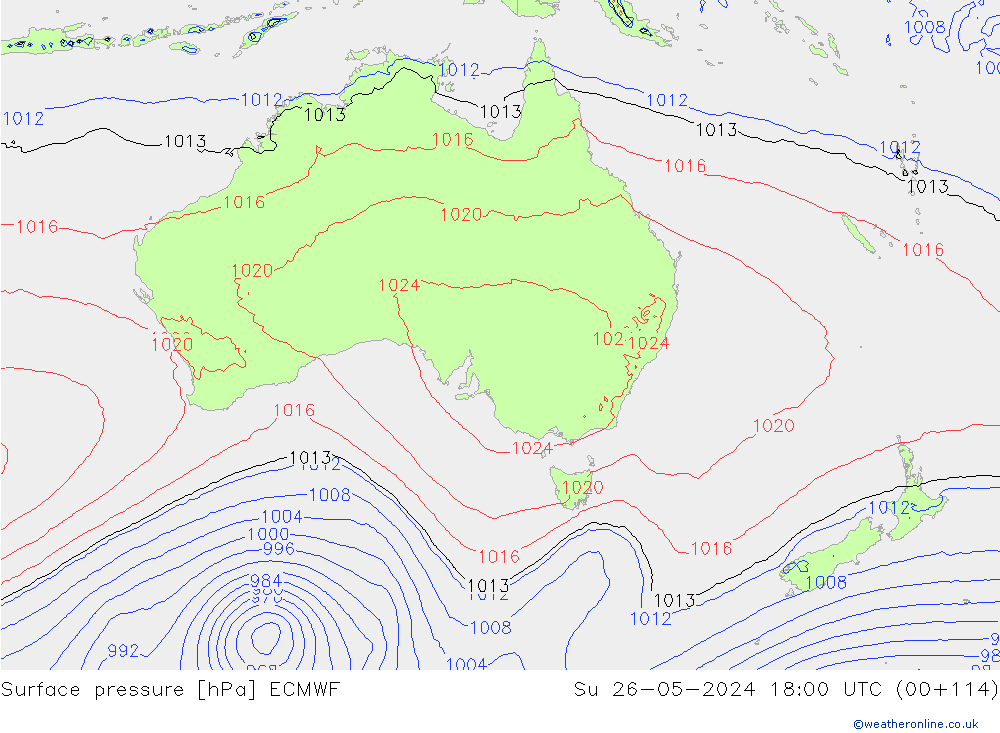 pressão do solo ECMWF Dom 26.05.2024 18 UTC