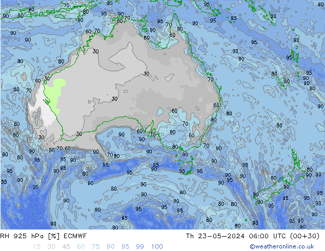 RH 925 hPa ECMWF Th 23.05.2024 06 UTC