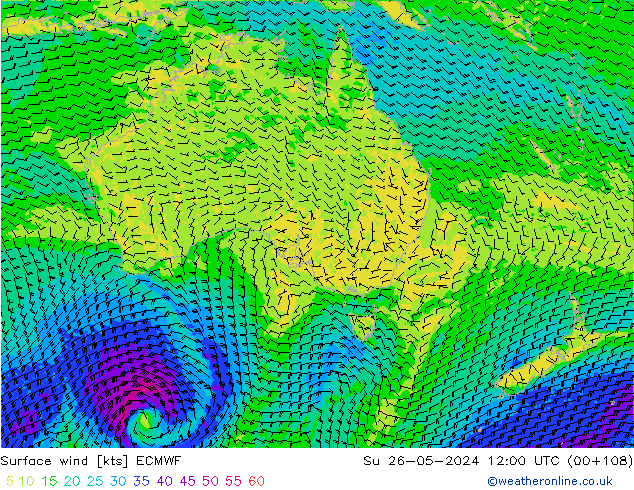 Wind 10 m ECMWF zo 26.05.2024 12 UTC