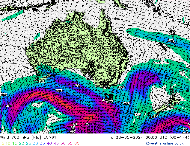 Wind 700 hPa ECMWF di 28.05.2024 00 UTC