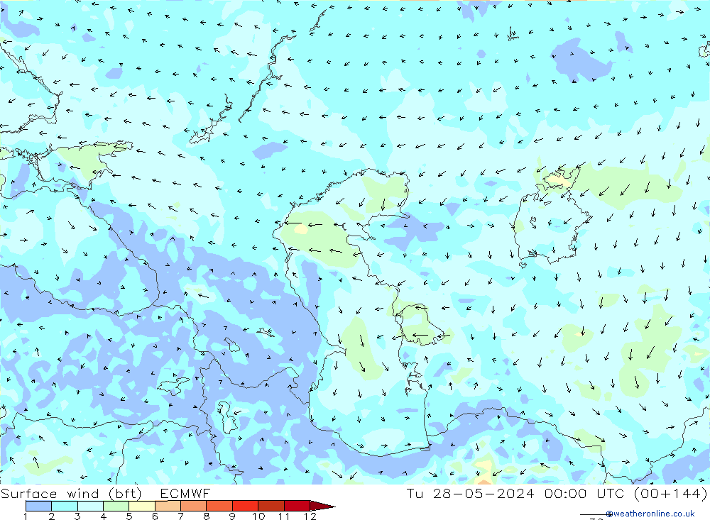 Wind 10 m (bft) ECMWF di 28.05.2024 00 UTC