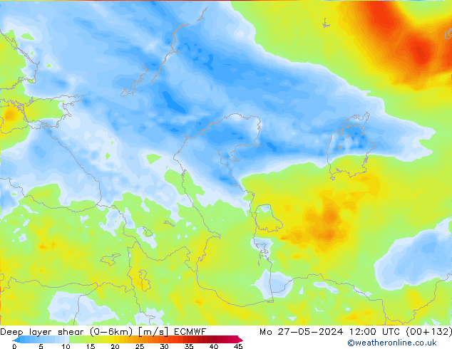 Deep layer shear (0-6km) ECMWF Seg 27.05.2024 12 UTC