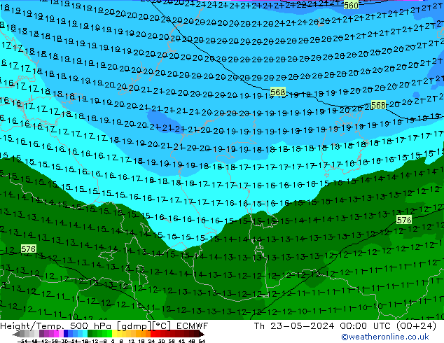 Z500/Rain (+SLP)/Z850 ECMWF  23.05.2024 00 UTC