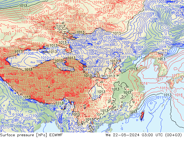 地面气压 ECMWF 星期三 22.05.2024 03 UTC