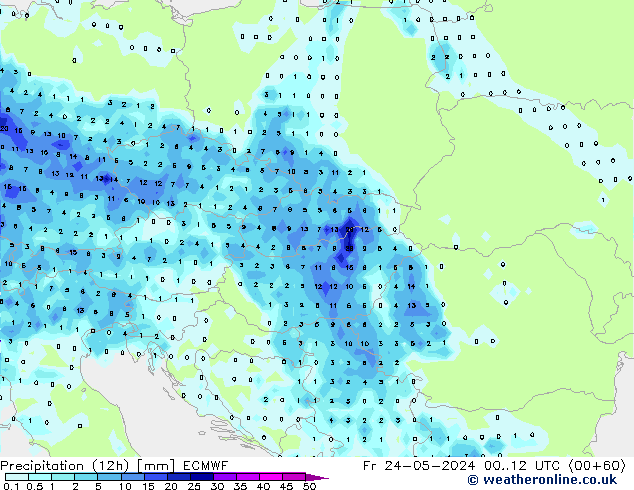 Precipitation (12h) ECMWF Fr 24.05.2024 12 UTC
