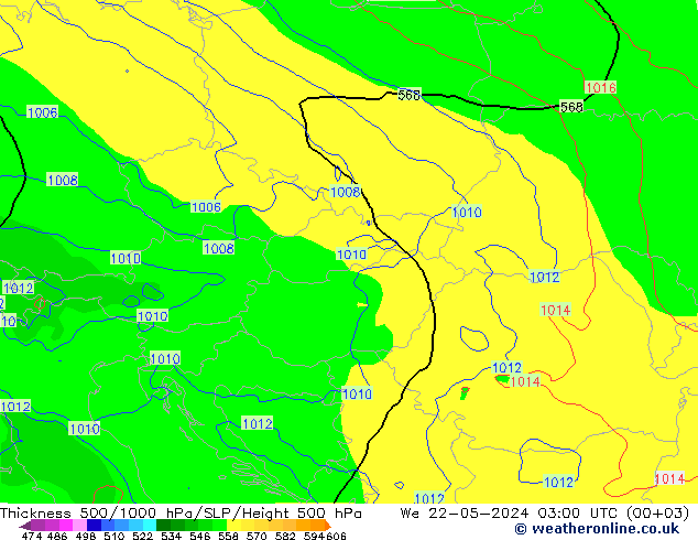 Thck 500-1000hPa ECMWF  22.05.2024 03 UTC