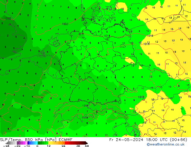 SLP/Temp. 850 hPa ECMWF Pá 24.05.2024 18 UTC