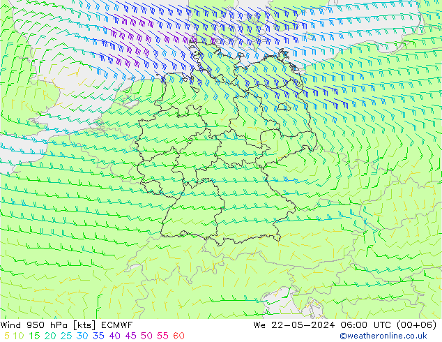 风 950 hPa ECMWF 星期三 22.05.2024 06 UTC