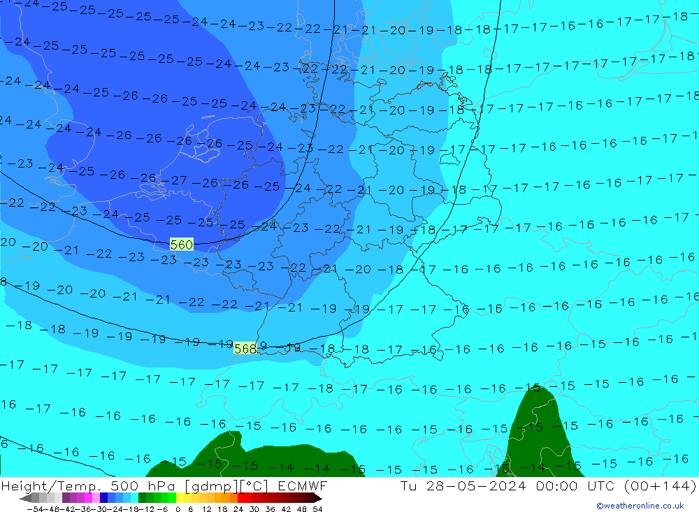 Yükseklik/Sıc. 500 hPa ECMWF Sa 28.05.2024 00 UTC